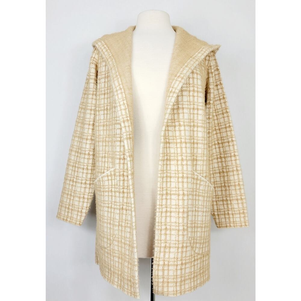 Cyrus Statement Maker Plaid Hooded Cardigan Jacket Beige‎ Cream Size S